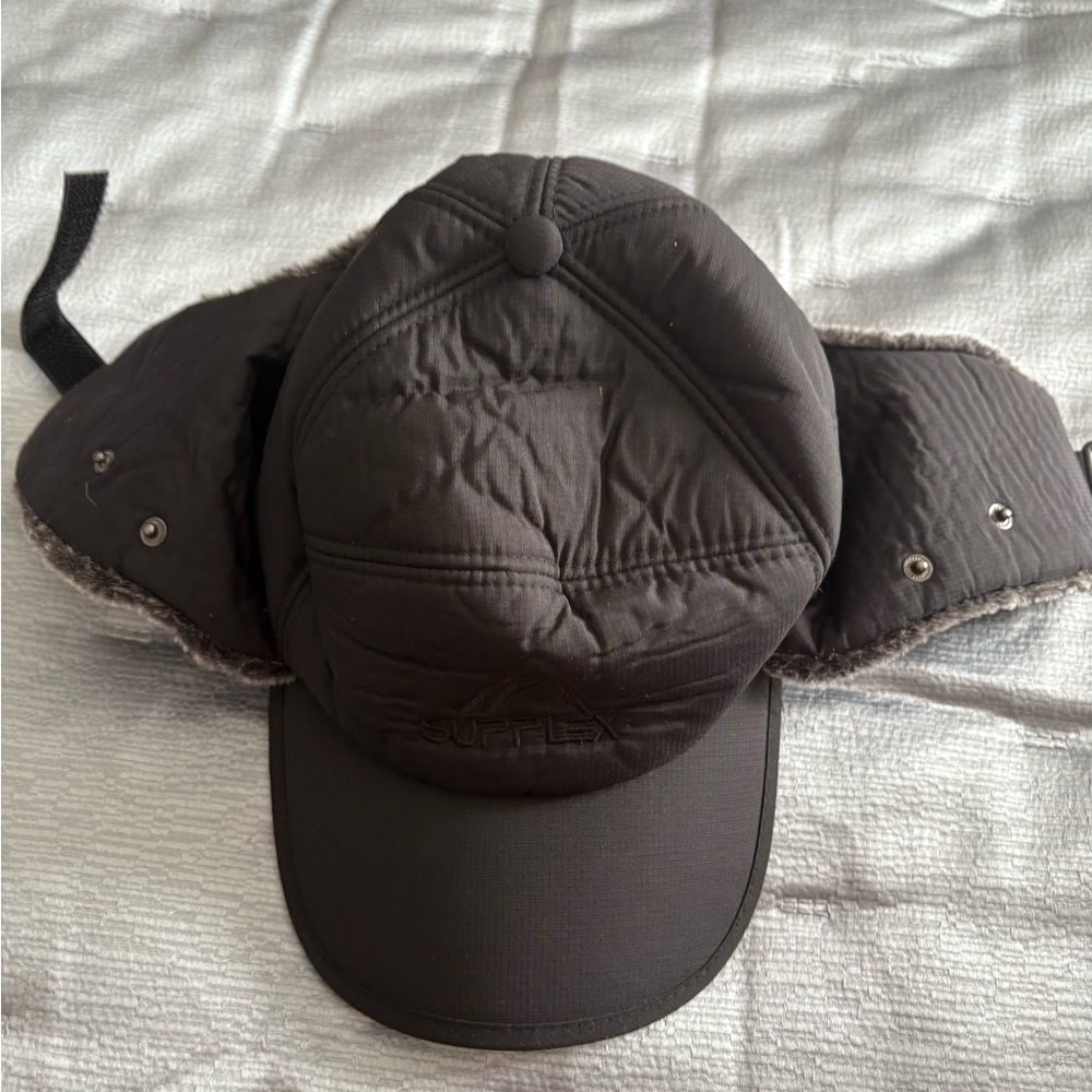 Black Quilted Winter Hat with Ear Flaps